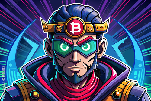 Bitcoin portrait Trading with Computers Charts Blue and Red with Money and Profits Exploding from the Computer with Laser Eyes