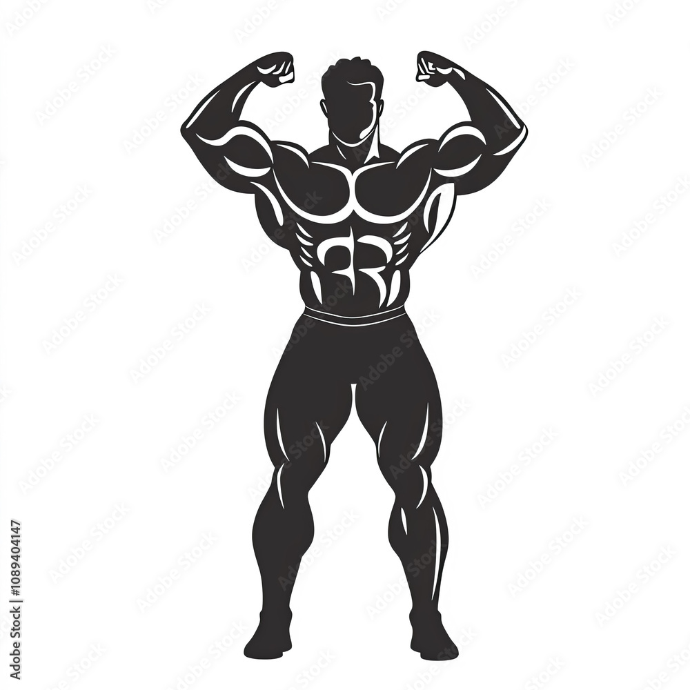 Body Builder Silhouette, Illustration Isolated On White Background Body Builder Silhouette, Illustration Isolated On White Background