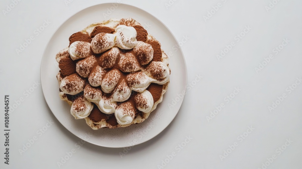 Delicious tiramisu dessert featuring creamy layers and coffee-soaked ladyfingers, beautifully arranged on a white plate against a minimalist background. Delicious tiramisu dessert featuring creamy layers and coffee-soaked ladyfingers, beautifully arranged on a white plate against a minimalist background.