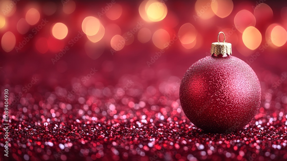 Festive red ornament with sparkling background for holiday celebrations