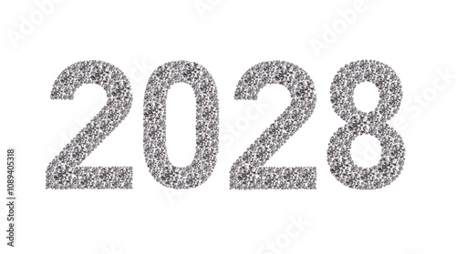 2028 New Year Diamond Numbers Banner on White Background