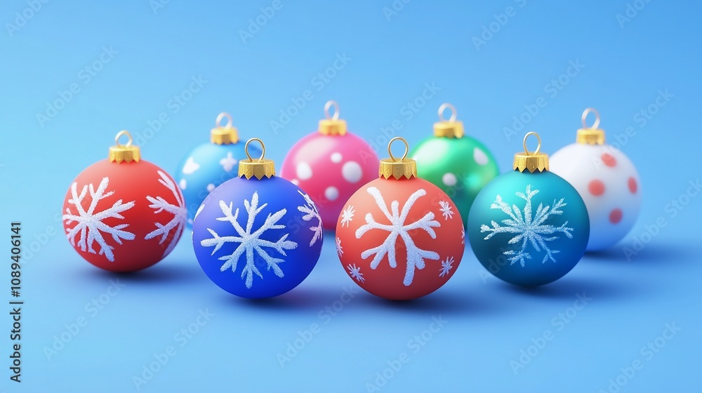 Hand-Painted Glass Ornaments with Snowflake Designs on Plain Background Hand-Painted Glass Ornaments with Snowflake Designs on Plain Background
