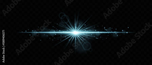 Bright blue starburst with light trails and scattered particles on a dark background, ideal for creative designs