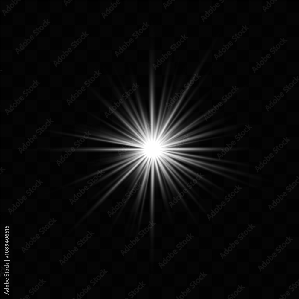 Obraz premium White burst set icon. Radiant white starburst with sharp glowing rays on dark background, symbolizing light, sparkle, and energy. Perfect for decorative or futuristic designs.