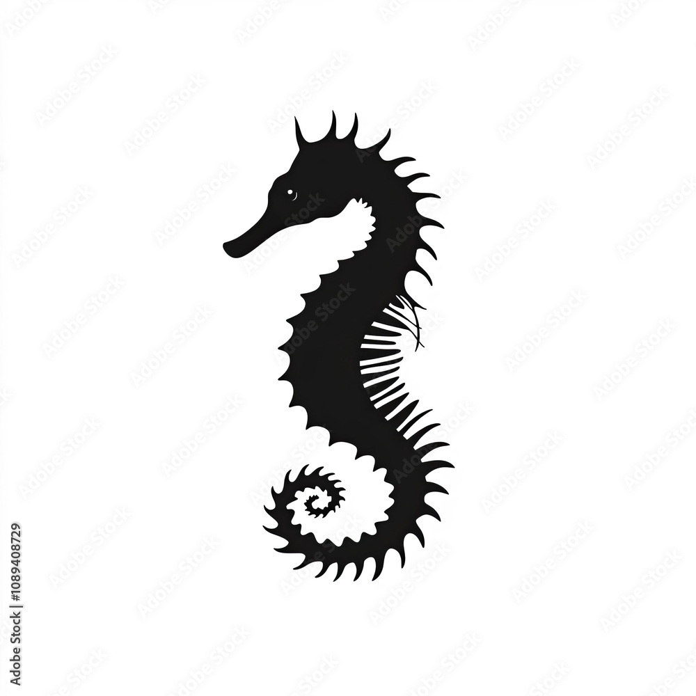 Fototapeta premium Seahorse Silhouette, Illustration Isolated On White Background