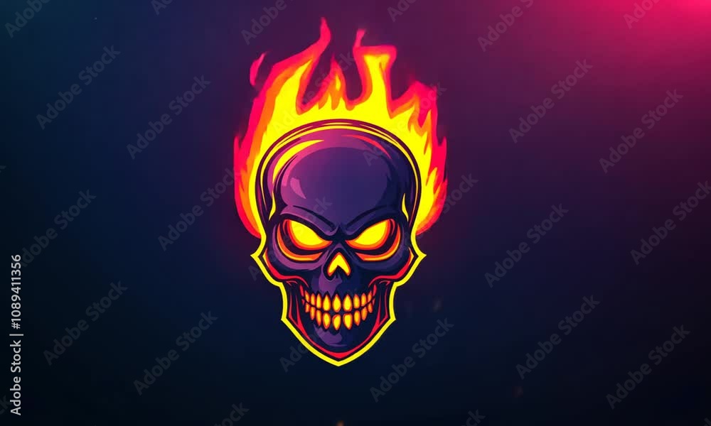 Fiery Skull Gaming Logo: A Flaming Skull in Headset Design Fiery Skull Gaming Logo: A Flaming Skull in Headset Design