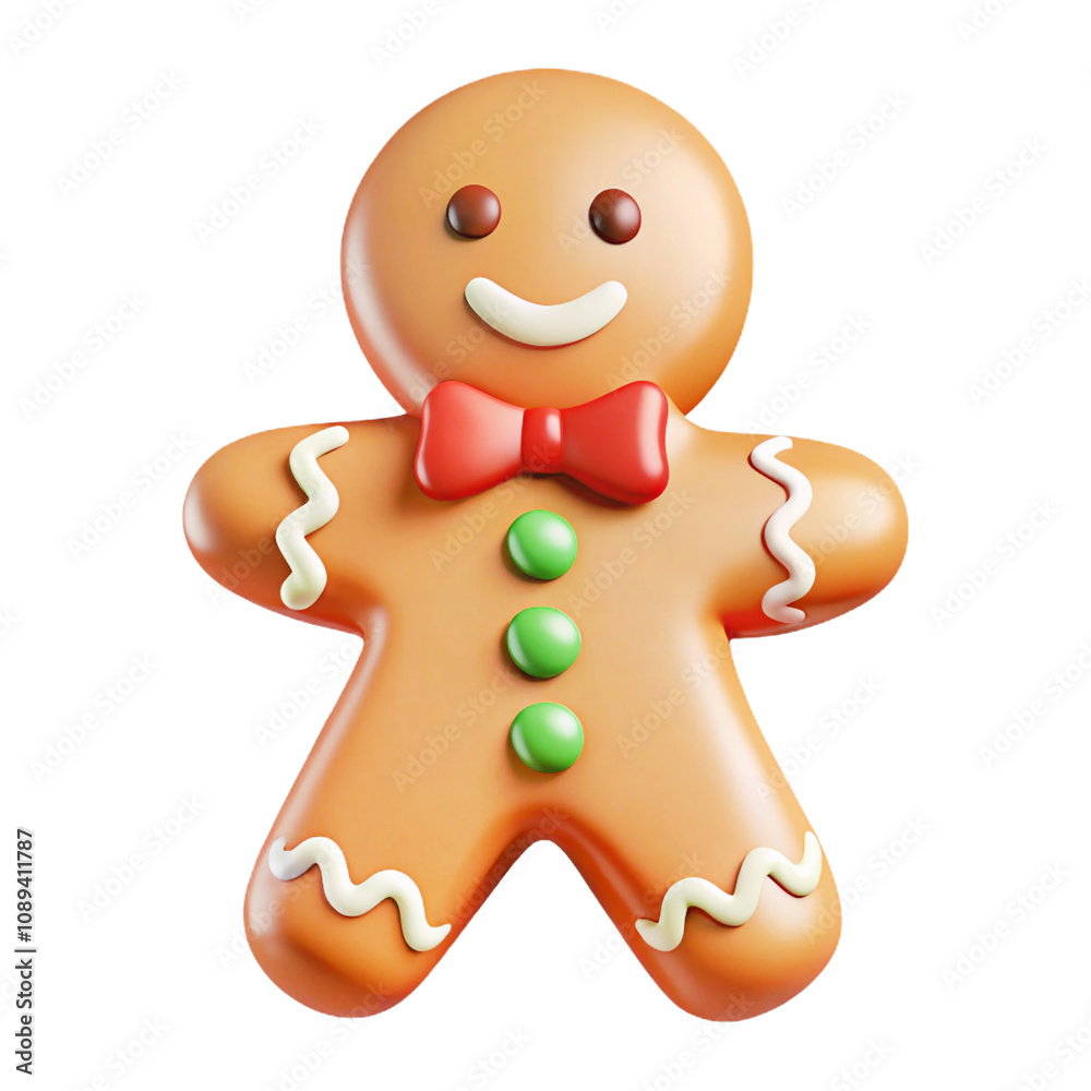 Fototapeta premium beautiful deco Christmas shaped gingerbread man cookie 3d cartoon style illustration