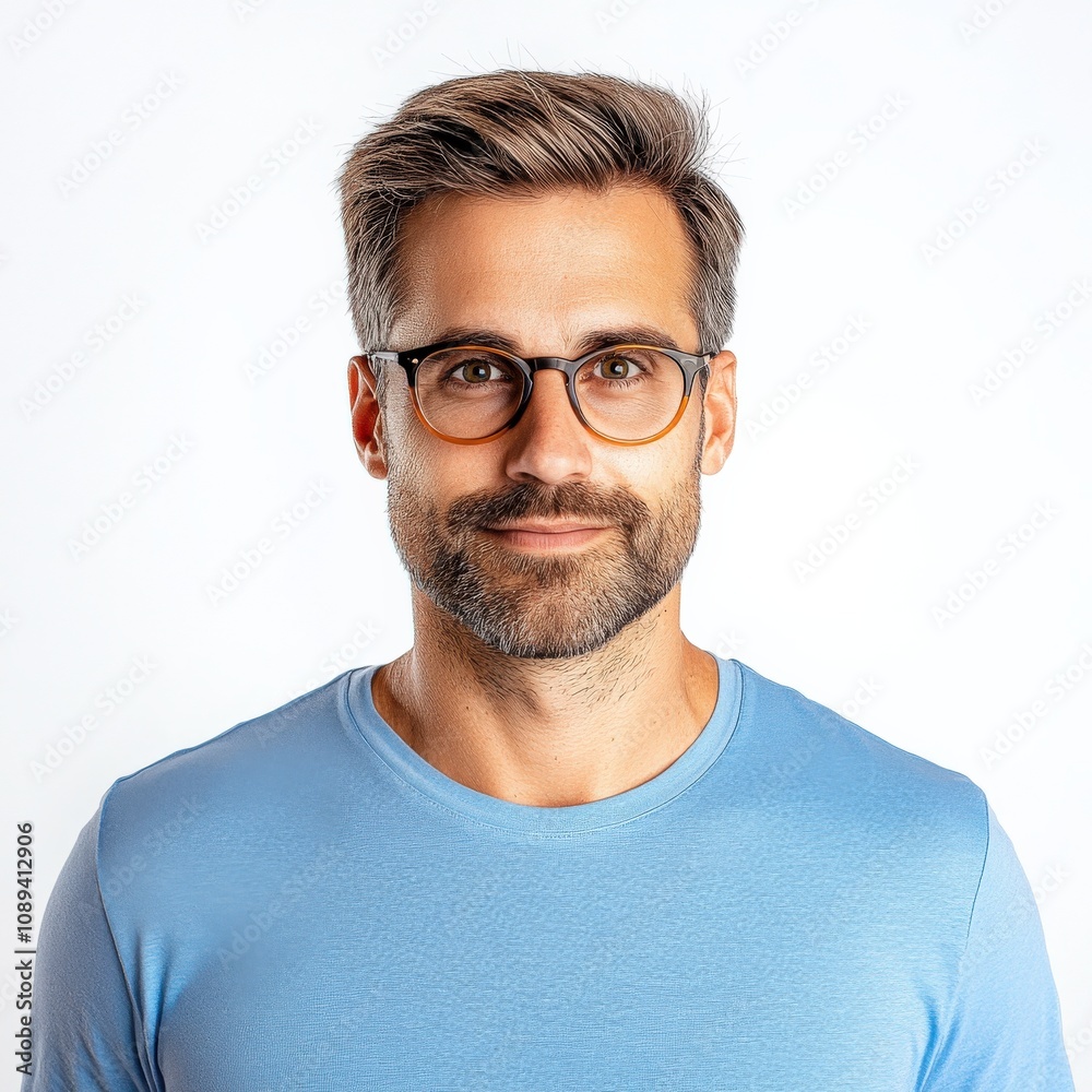 young man with glasses smiling against a plain background young man with glasses smiling against a plain background
