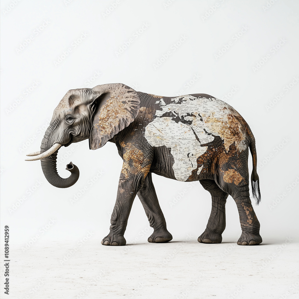 Fototapeta premium Elephant with a world map design showcases artistic creativity in an imaginative concept