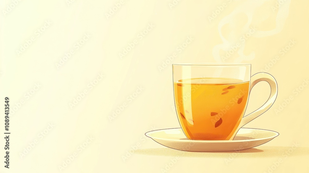 Warm cup of herbal tea with steam, calming ambiance, inviting colors. Warm cup of herbal tea with steam, calming ambiance, inviting colors.