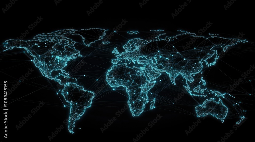 Digital lines connecting cities across a world map, representing global network connectivity in modern technology. Digital lines connecting cities across a world map, representing global network connectivity in modern technology.