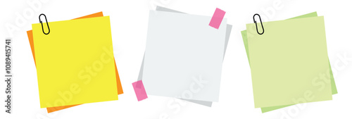 Paper for note with clip with Paperclip for memo. sticky note set. vector eps10