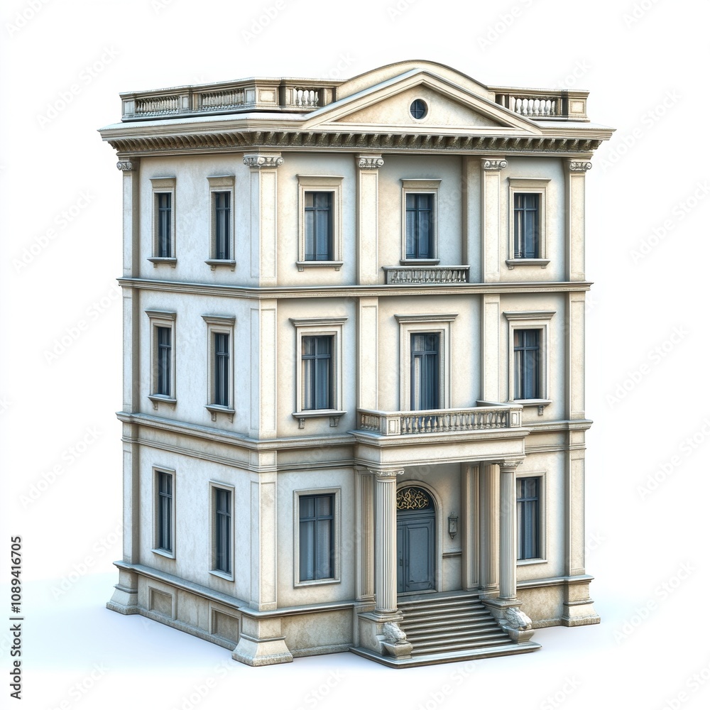 Fototapeta premium Elegant Neoclassical Mansion with Columns and Balconies