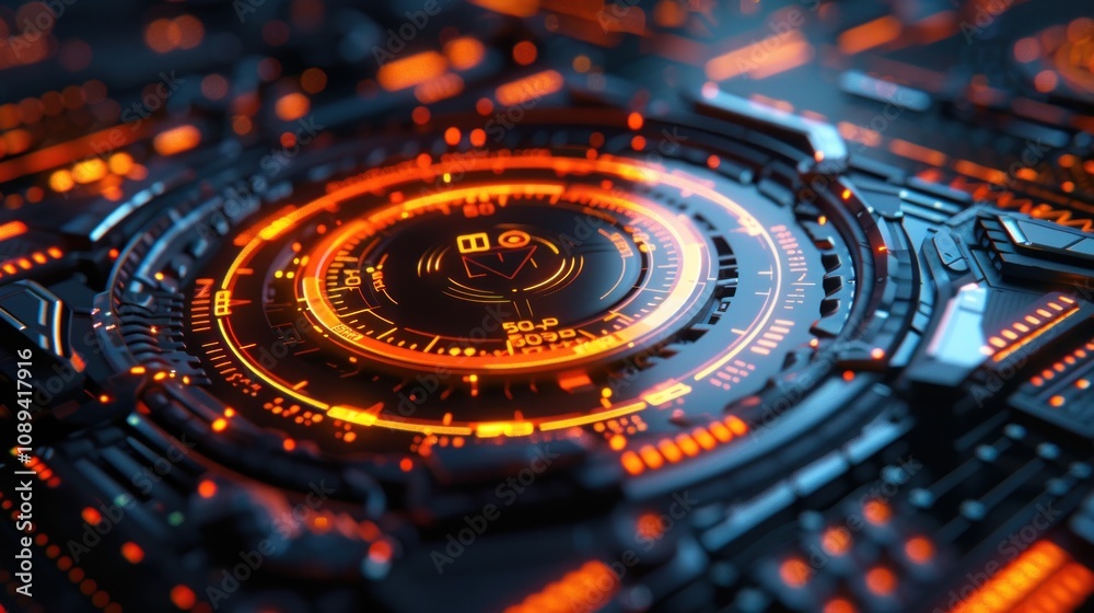 Futuristic orange and black glowing technological interface. Futuristic orange and black glowing technological interface.