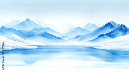 Wallpaper Mural Serene mountain landscape with soft blue tones and tranquil reflective water. Torontodigital.ca