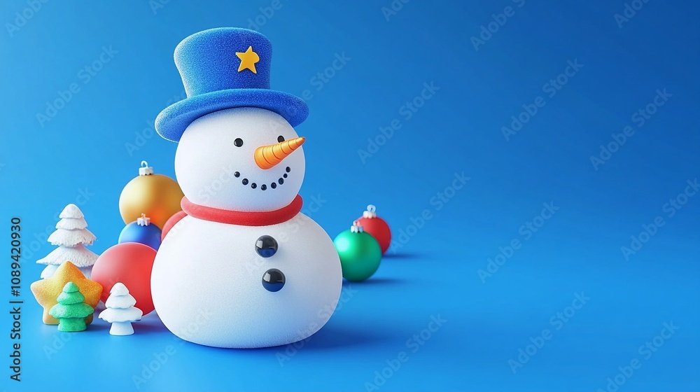 Snowman Plush Ornament with Top Hat on Plain Background Snowman Plush Ornament with Top Hat on Plain Background