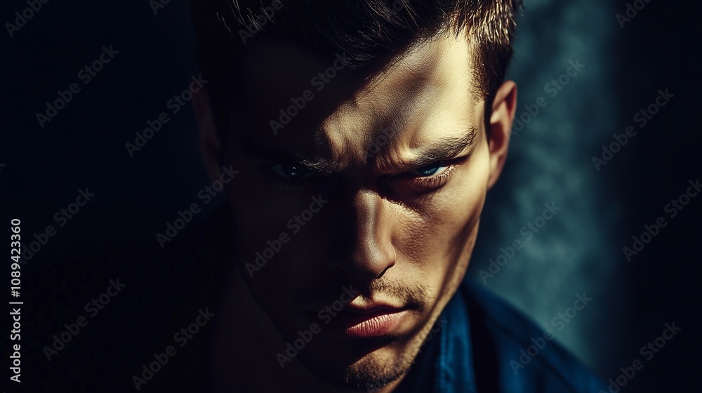 Intense Man in Shadowy Lighting Intense Man in Shadowy Lighting