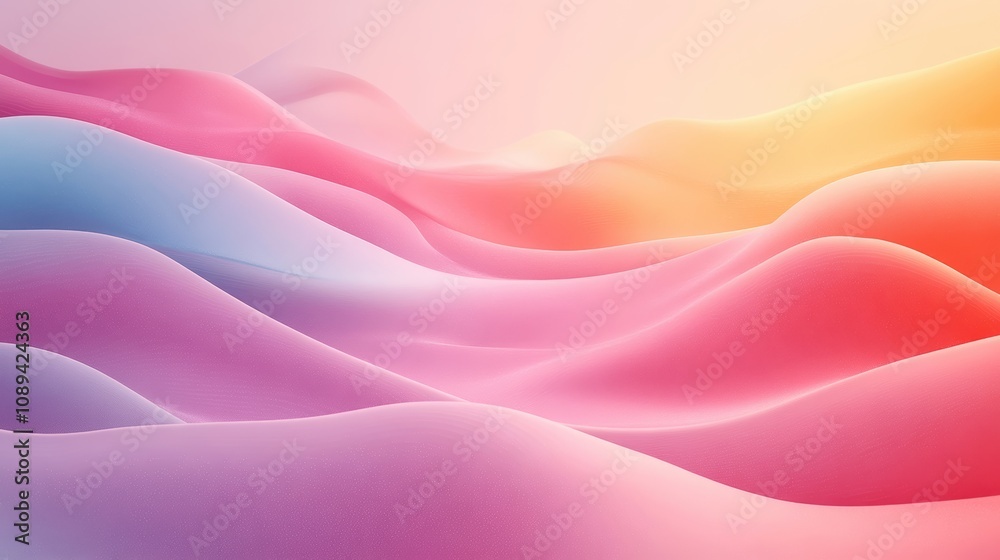 Abstract waves in shades of pink and blue, flowing gently upon a pastel gradient background. Abstract waves in shades of pink and blue, flowing gently upon a pastel gradient background.
