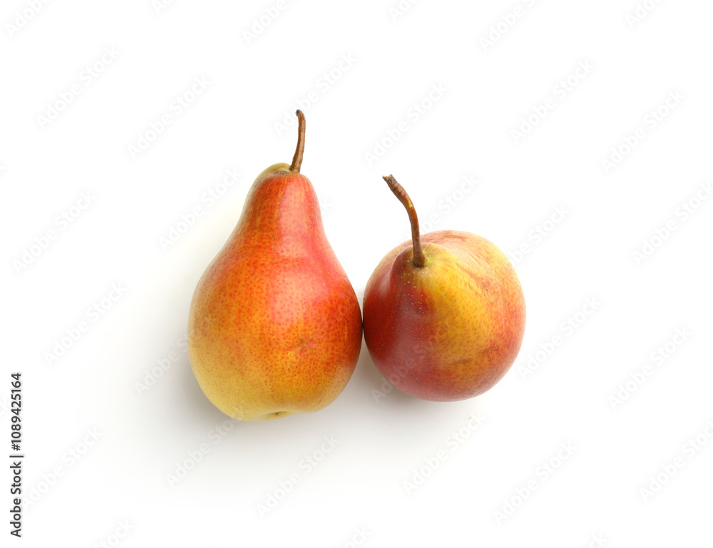 Fresh ripe juicy pears isolated on white, top view Fresh ripe juicy pears isolated on white, top view