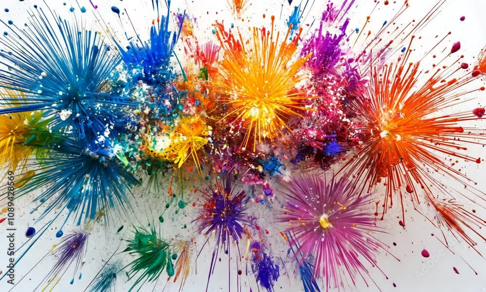 A vibrant explosion of colorful paint, resembling a firework display.