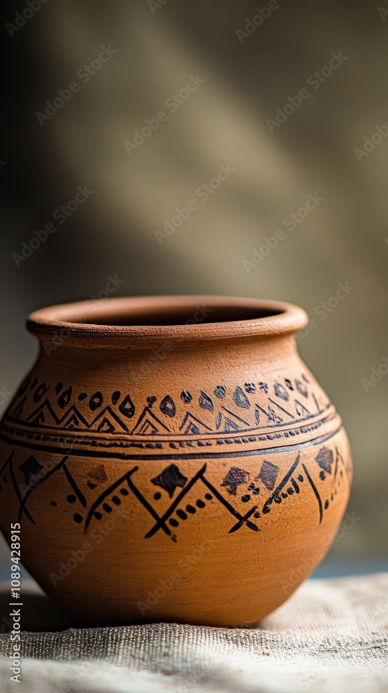 Close-up of a handmade clay pot highlighting intricate patterns and quality craftsmanship Close-up of a handmade clay pot highlighting intricate patterns and quality craftsmanship