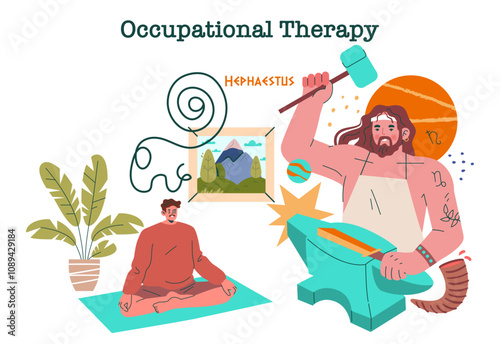 Hephaestus First Occupational Therapist. Flat Vector Illustration