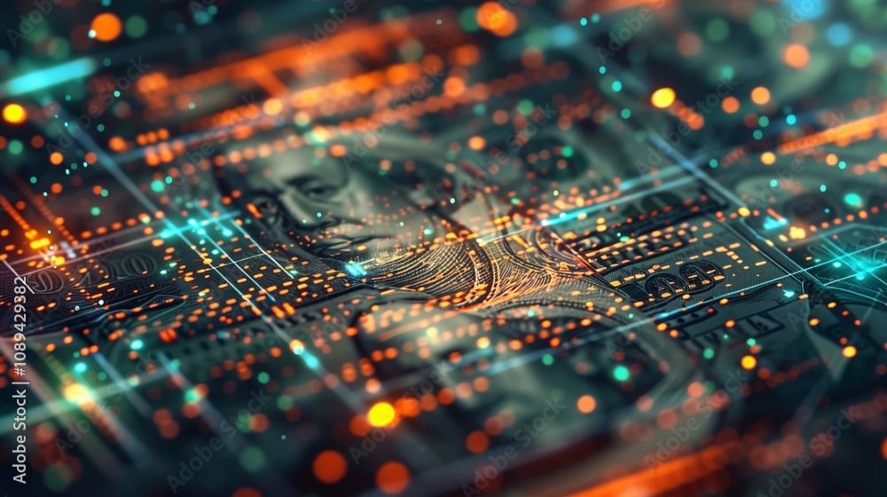 Fototapeta premium Exploring advanced money transaction technologies with digital currency graphics