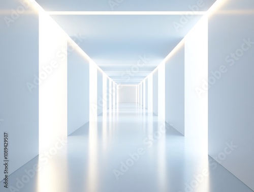 Glowing Minimalist Hallway Leading to an Uncluttered Living Space Representing the Journey to Simplicity