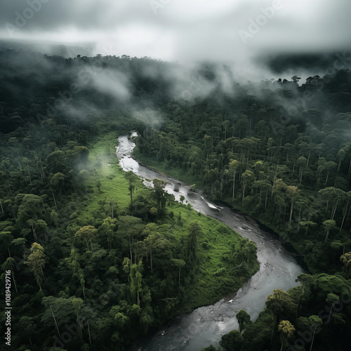 Forest in heavy rain at night