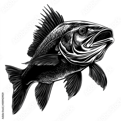 Bass Fish Silhouette, Illus...