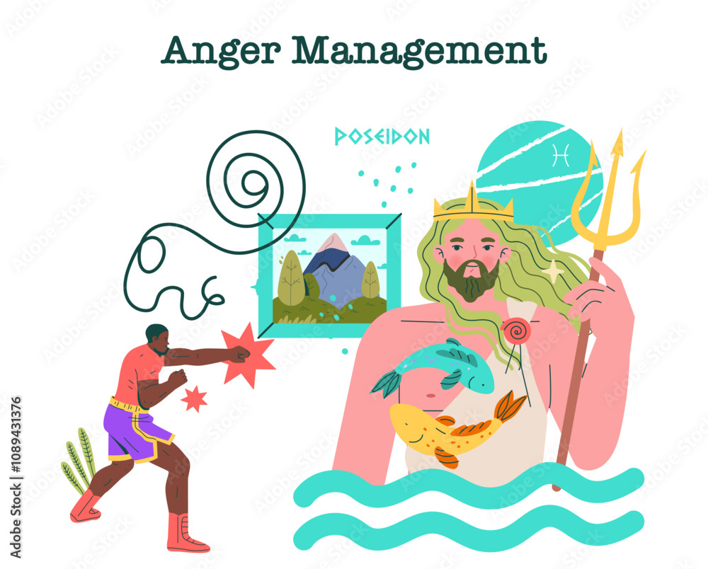 Poseidon First Anger Management Specialist. Flat Vector Illustration Poseidon First Anger Management Specialist. Flat Vector Illustration