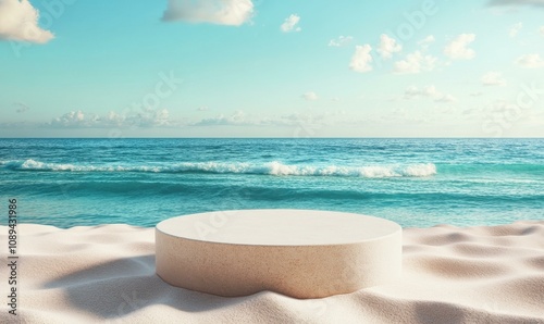 Serene Beach Landscape: Tranquil Ocean View with Soft Sands and Blue Sky