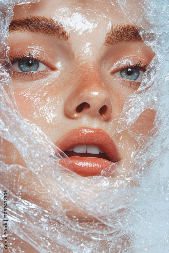 Striking Magazine Cover Features a Woman's Face Wrapped in Translucent Plastic Striking Magazine Cover Features a Woman's Face Wrapped in Translucent Plastic