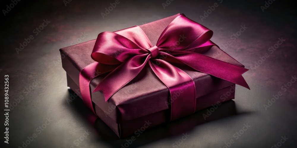 A luxurious burgundy gift box with a deep purple satin ribbon tied in a classic bow, creating an elegant and sophisticated presentation. A luxurious burgundy gift box with a deep purple satin ribbon tied in a classic bow, creating an elegant and sophisticated presentation.