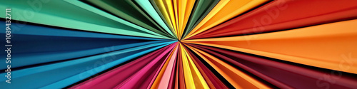 Wallpaper Mural Sunburst Pattern: A collection of banners arranged in a radiant sunburst pattern, wide-angle view. Torontodigital.ca
