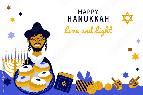 Hanukkah. Traditional Jewish festival of light.Background for banner ,poster, web design. Vector illustration on a white