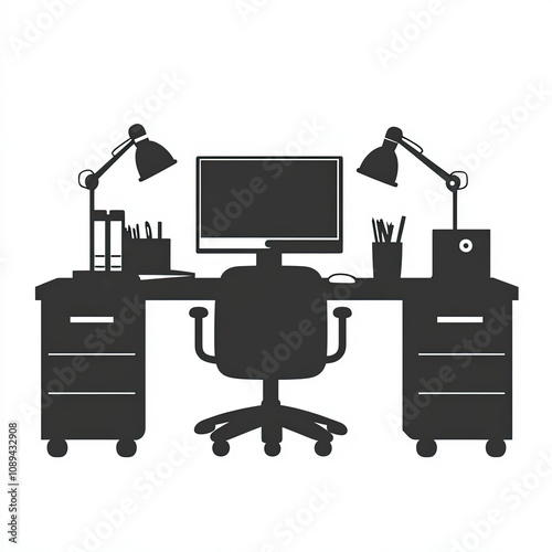 Office Supplies Silhouette,...