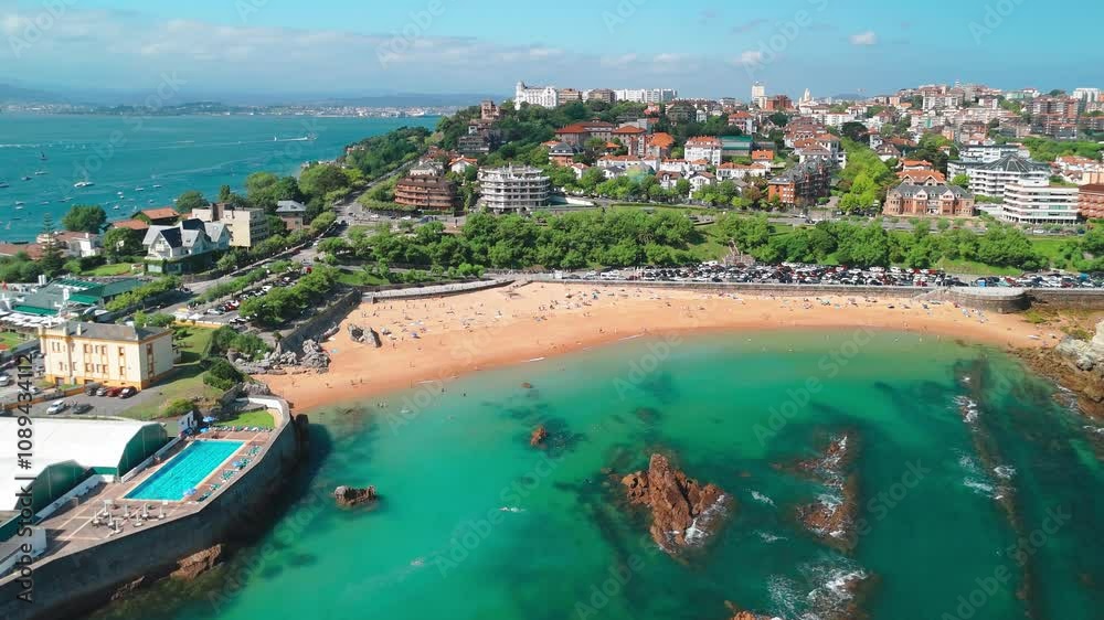 Aerial view of Playa del Sardinero beach in Santander, Cantabria, northern Spain Aerial view of Playa del Sardinero beach in Santander, Cantabria, northern Spain