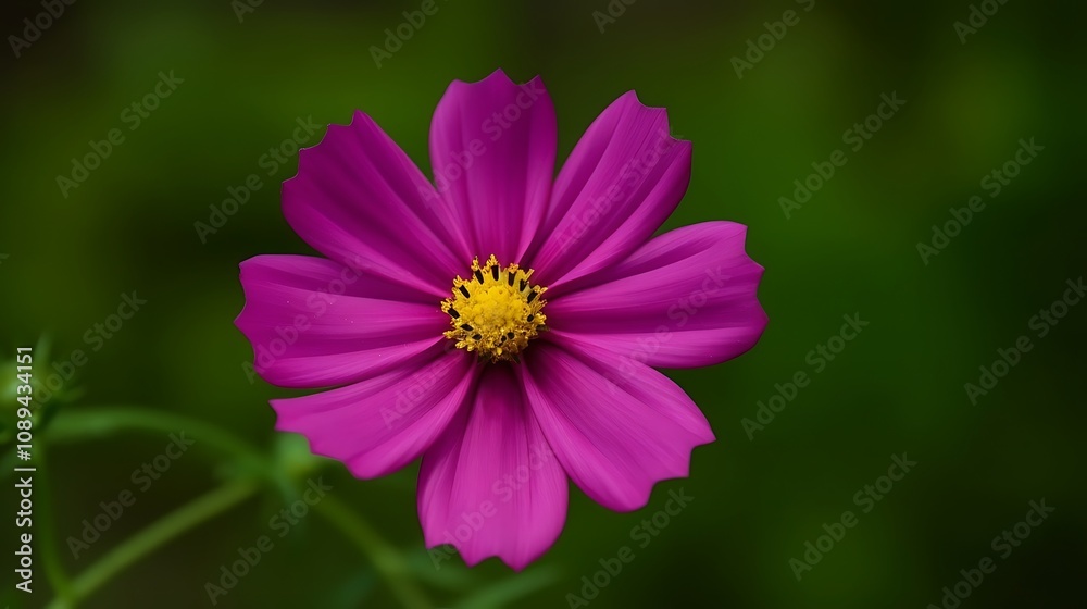 A Vivid Pink Cosmos Flower Against A Dark Green Background A Vivid Pink Cosmos Flower Against A Dark Green Background