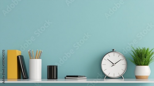 A futuristic desk clock crafted from repurposed e waste components showcased on a minimalist workspace filled with cutting edge tech gadgets and equipment