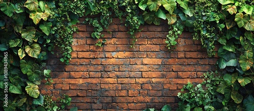 Rustic Brick Wall with Lush Hanging Plants in Charming Green Scenery