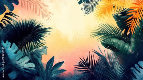 Vibrant tropical foliage with colorful leaves and a dreamy background.