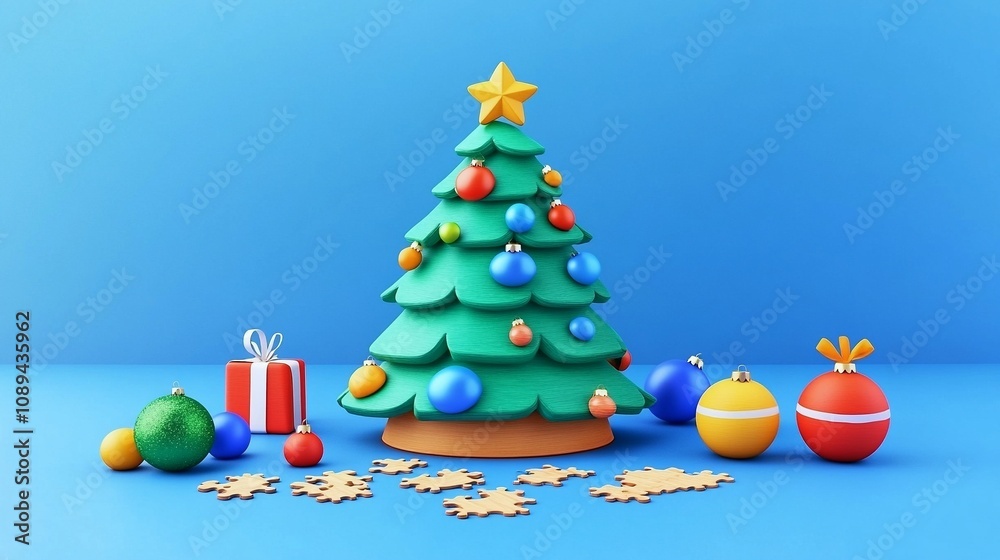 Wooden Puzzle Christmas Tree Layout - 3D Rendered Image Wooden Puzzle Christmas Tree Layout - 3D Rendered Image