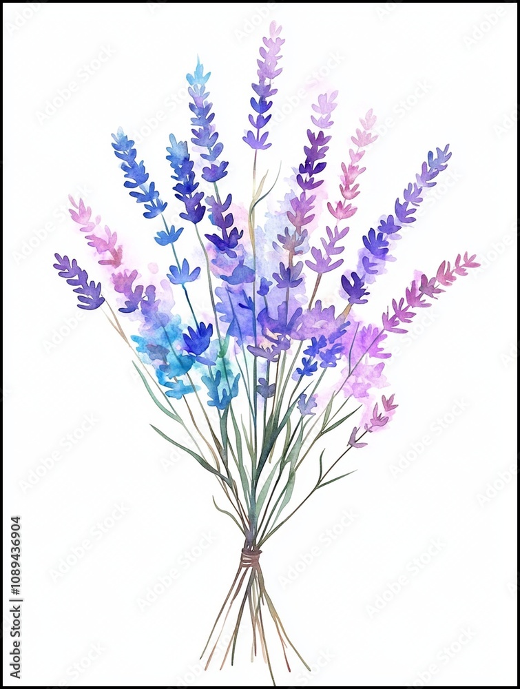 Naklejka premium Lavender Bouquet Watercolor