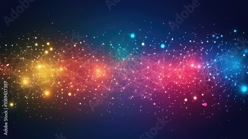 High-tech background with floating dots and bright lines connecting them, forming a digital network on a dark gradient.