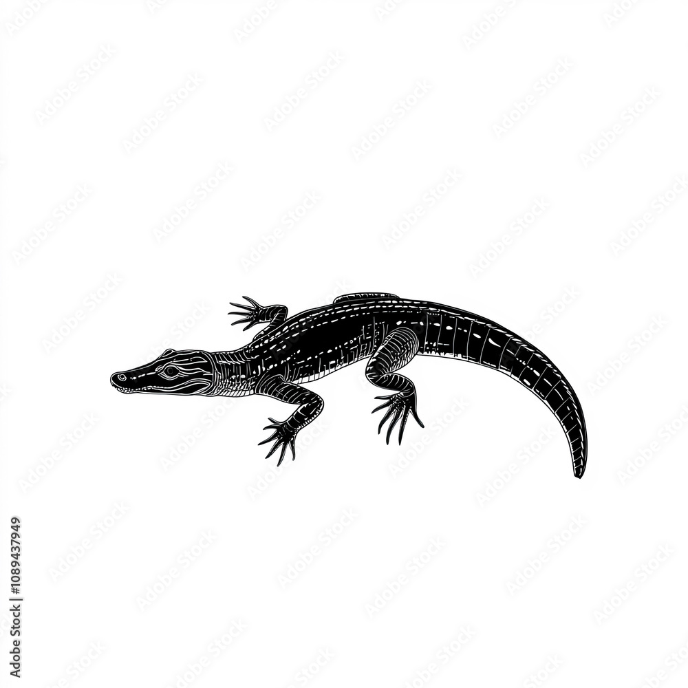 Naklejka premium Crocodile Silhouette, Illustration Isolated On White Background
