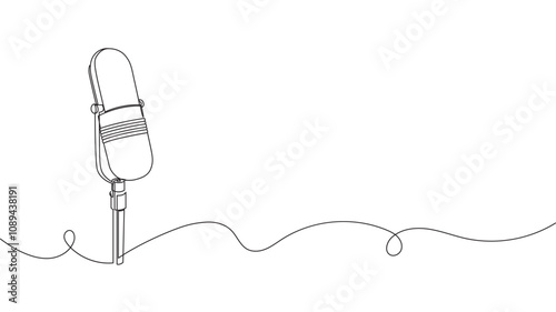 Vintage style studio microphone line art illustration