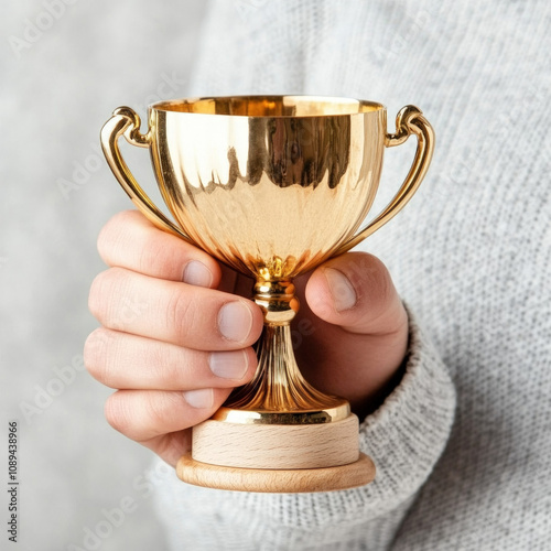 Holding Trophy Isolated