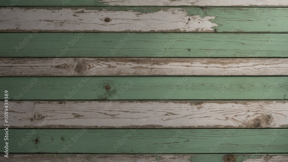 Obraz premium Sage green and white painted rustic wood board wall surface mockup background