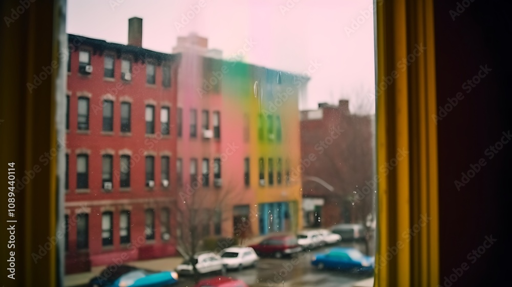 Obraz premium Cityscape Viewed Through A Rainy Windowpane